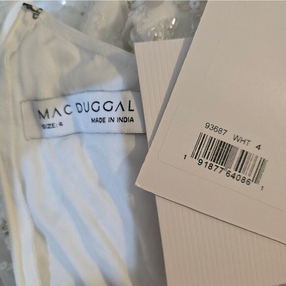 Mac Duggal 93687 One Shoulder Beaded Gown with Asymmetrical Hem NWT Sz 4 White - Picture 7 of 7